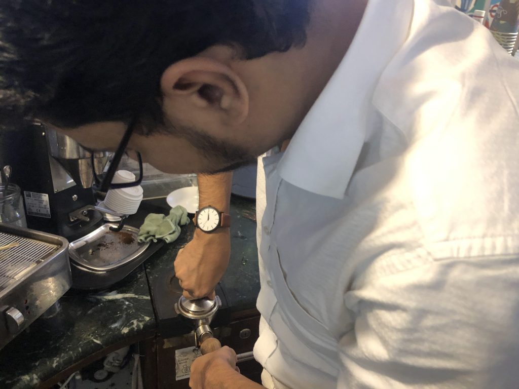 Rafat Saleheen Coffeeatoz Founder Rafat Saleheen, Founder of CoffeeAtoZ and certified barista, Making Espresso.