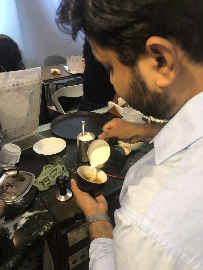 Rizvi Saleheen CoffeeAtoZ Founder Rizvi Saleheen, Founder of CoffeeAtoZ and certified barista, Making Cappuccino.